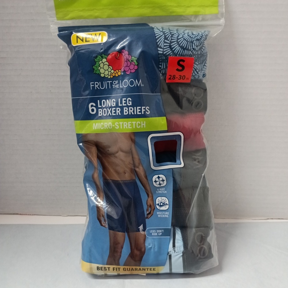 Fruit Of The Loom Men's Long Leg Boxer Briefs Size S 28-30" In 6 Pack Assorted
